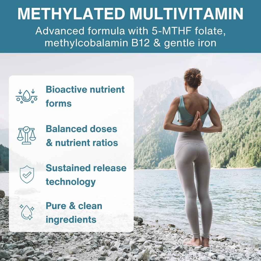 Methylated Multivitamin & Minerals with Iron for Women, with Folate, Vitamin D3 1000iu & Zinc, 60-180 Tablets
