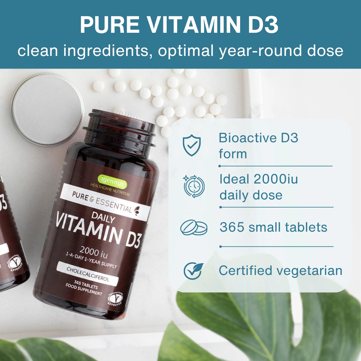 Daily Vitamin D3 2000iu Cholecalciferol, 1-a-day, 365 Tablets