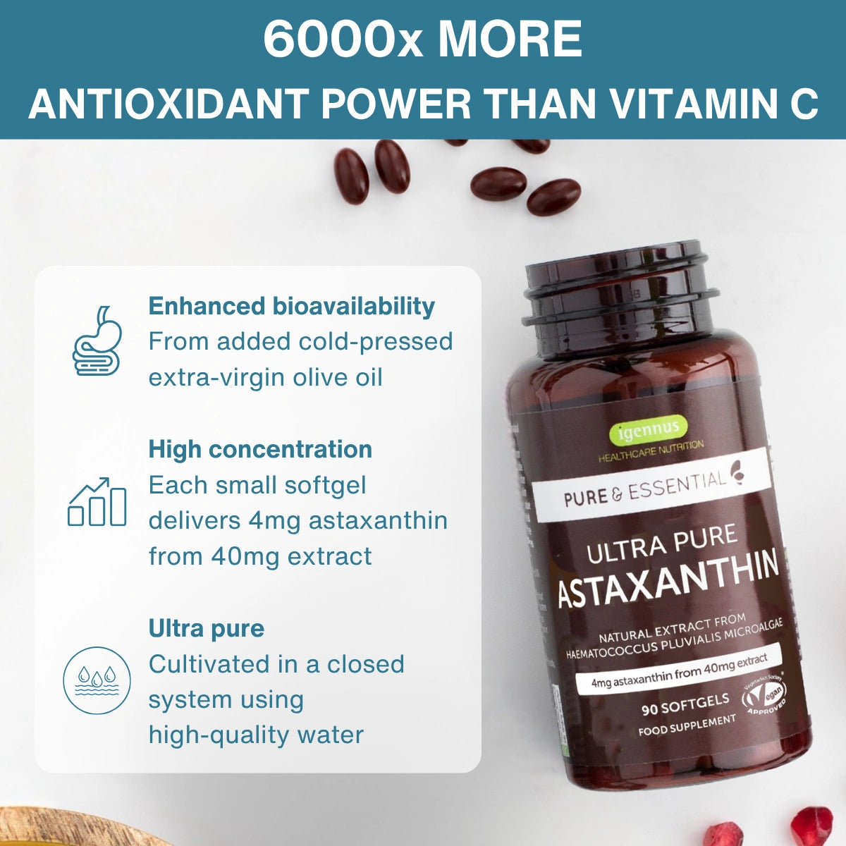 Astaxanthin Complex, 4mg Astaxanthin from 42mg Microalgae Complex Oil, Ultra-Pure & Vegan, 90 Softgels