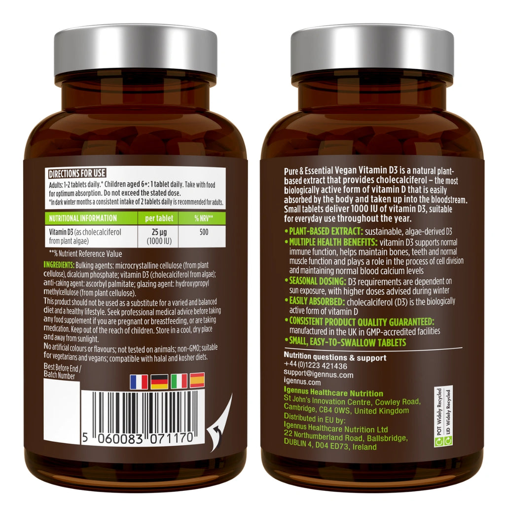 Vegan Vitamin D3 1000iu Cholecalciferol, Algae Extract, 365 Tablets