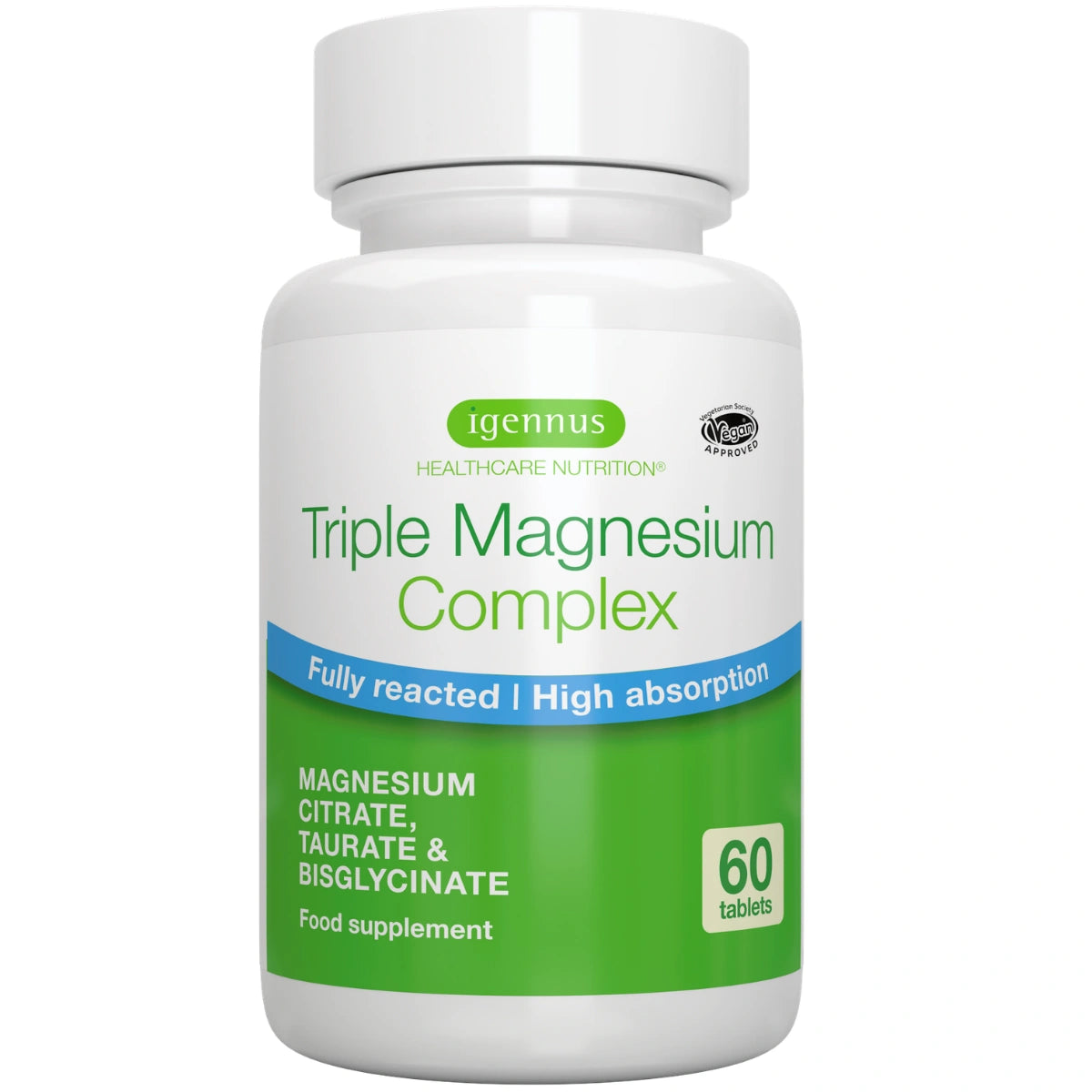 Triple Magnesium Complex, Fully Reacted and Chelated Magnesium Citrate, Bisglycinate & Taurate, 60-180 Tablets