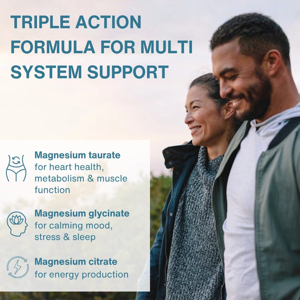 Triple Magnesium Complex, Fully Reacted and Chelated Magnesium Citrate, Bisglycinate & Taurate, 60-180 Tablets