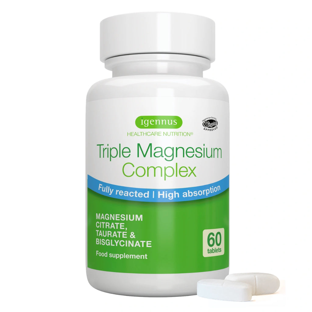 Triple Magnesium Complex, Fully Reacted and Chelated Magnesium Citrate, Bisglycinate & Taurate, 60-180 Tablets
