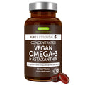 Vegan Omega-3 Algae Oil, 400mg DHA & 200mg EPA & Astaxanthin, 60-180 Softgels
