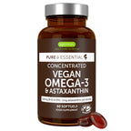 Vegan Omega-3 Algae Oil, 400mg DHA & 200mg EPA & Astaxanthin, 60-180 Softgels