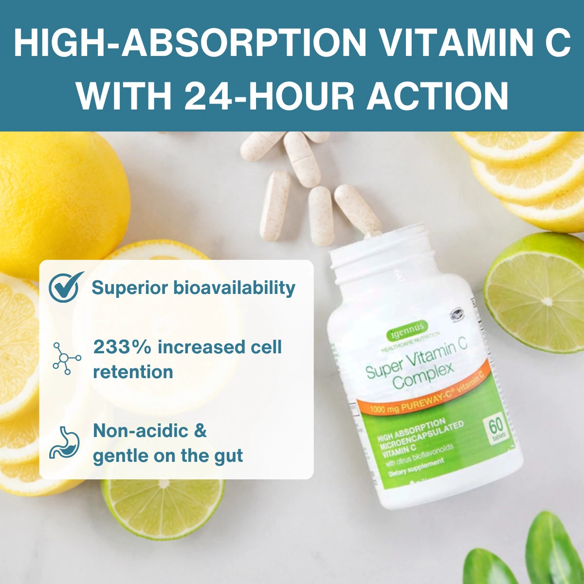 Super Vitamin C Complex, 1000mg Microencapsulated Pureway-C® with Bioflavonoids, 60 Tablets
