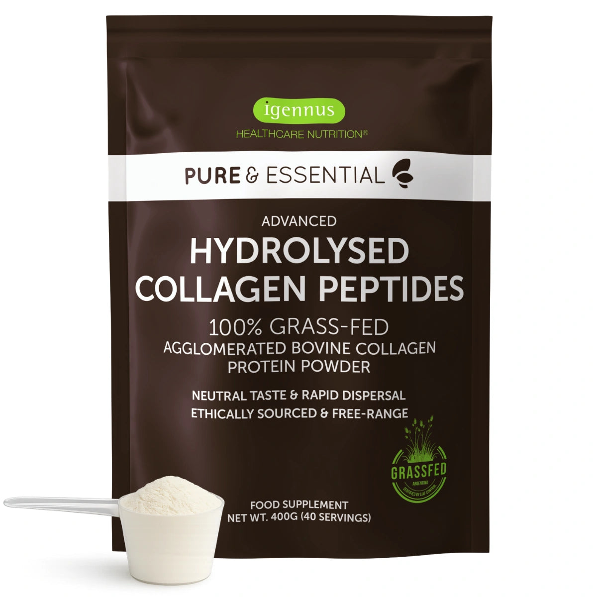 Advanced Hydrolysed Collagen Peptides – 100% Grass-fed Bovine Collagen Protein Powder, 40 Servings