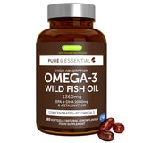 High absorption Omega-3 Wild Fish Oil, 1000mg EPA & DHA rTG Triglyceride and Astaxanthin, 180 Softgels