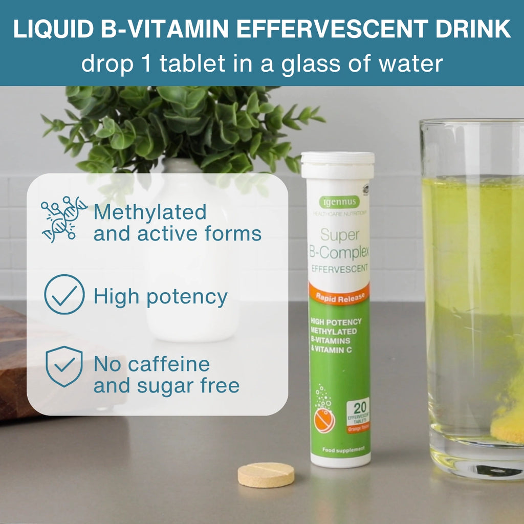 Super B-Complex Effervescent, Rapid Release, Methylated B-Vitamins & Vitamin C, Orange Flavour, 20 Tablets