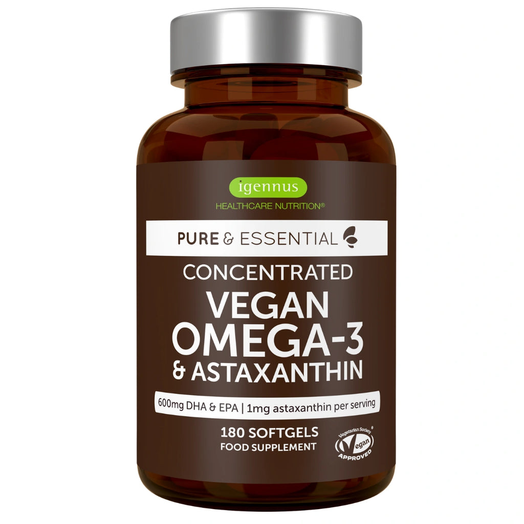 Vegan Omega-3 Algae Oil, 400mg DHA & 200mg EPA & Astaxanthin, 60-180 Softgels