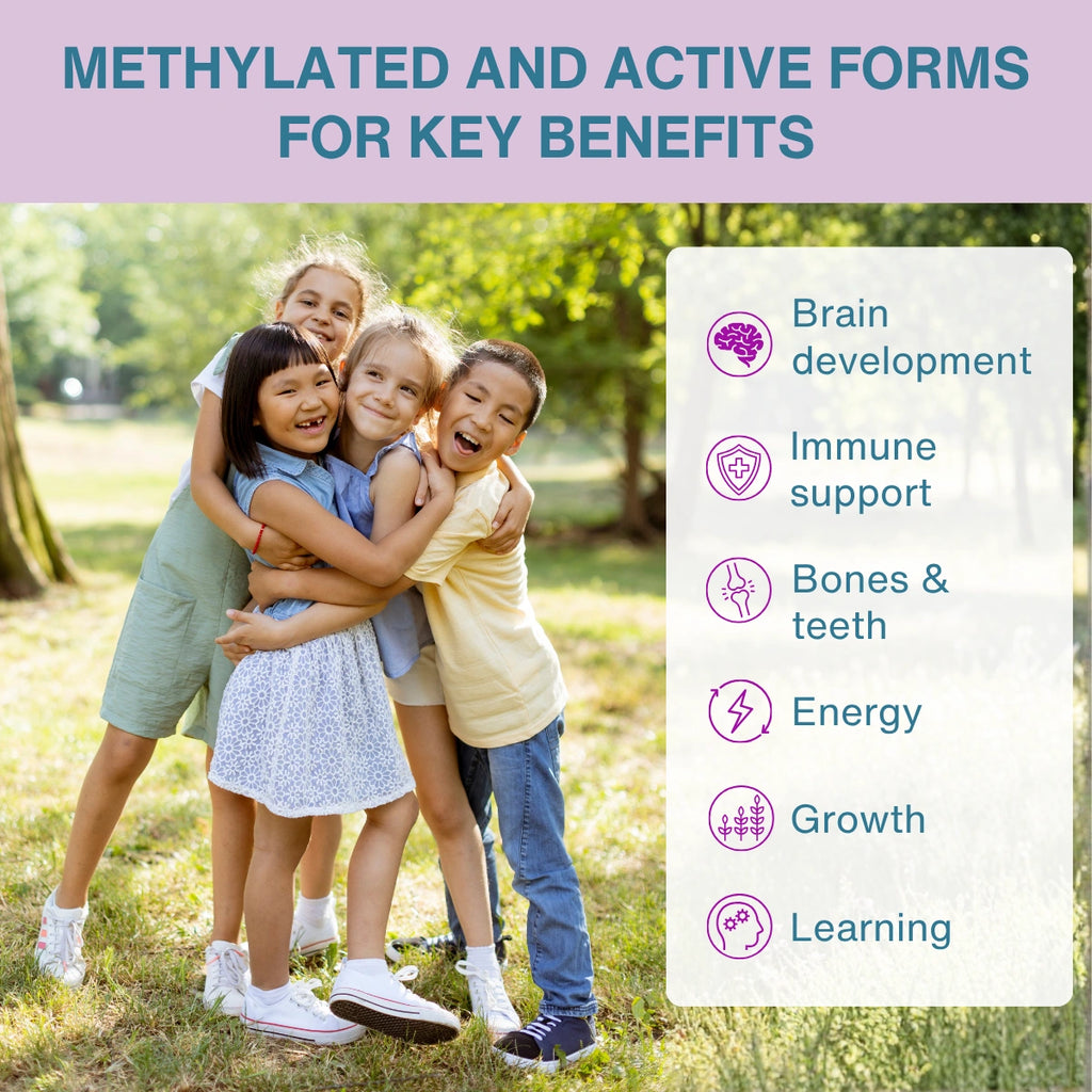 Kids Multivitamin Gummy with Methylated B-Vitamins, Iodine & Zinc, Clean & Sugar-Free, for Children aged 4+, 90 Gummies