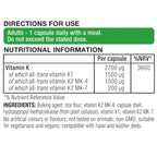 Triple Vitamin K Complex 2700 mcg, High Strength Vitamin K1 & K2 (MK-4 & MK-7), Bioactive Natural Forms, Clean Label, Vegan, 90 Capsules