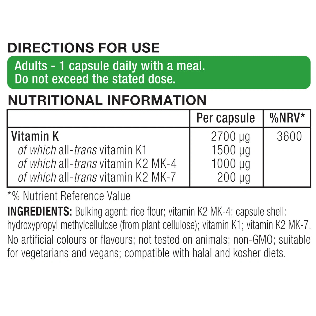 Triple Vitamin K Complex 2700 mcg, High Strength Vitamin K1 & K2 (MK-4 & MK-7), Bioactive Natural Forms, Clean Label, Vegan, 90 Capsules