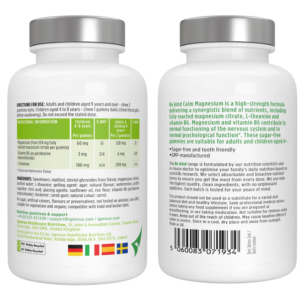 Calm Magnesium Gummies, with L-Theanine & Vitamin B6, for Kids & Adults, 90 Gummies