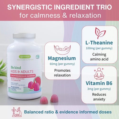 Calm Magnesium Gummies, with L-Theanine & Vitamin B6, for Kids & Adults, 90 Gummies