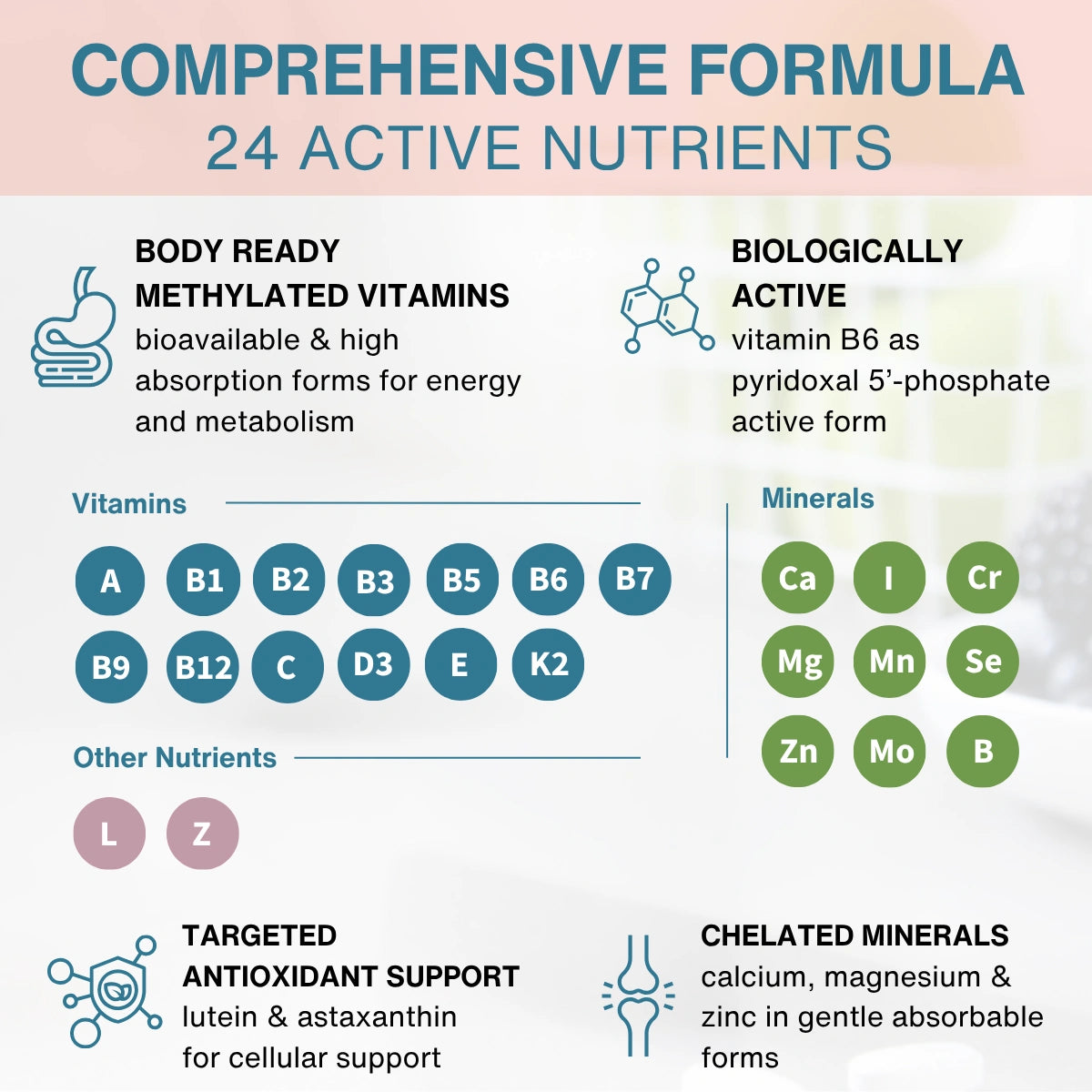 Methylated Multivitamin & Minerals for Women 50+, with Folate, Calcium, Magnesium & Antioxidants, 60 Tablets