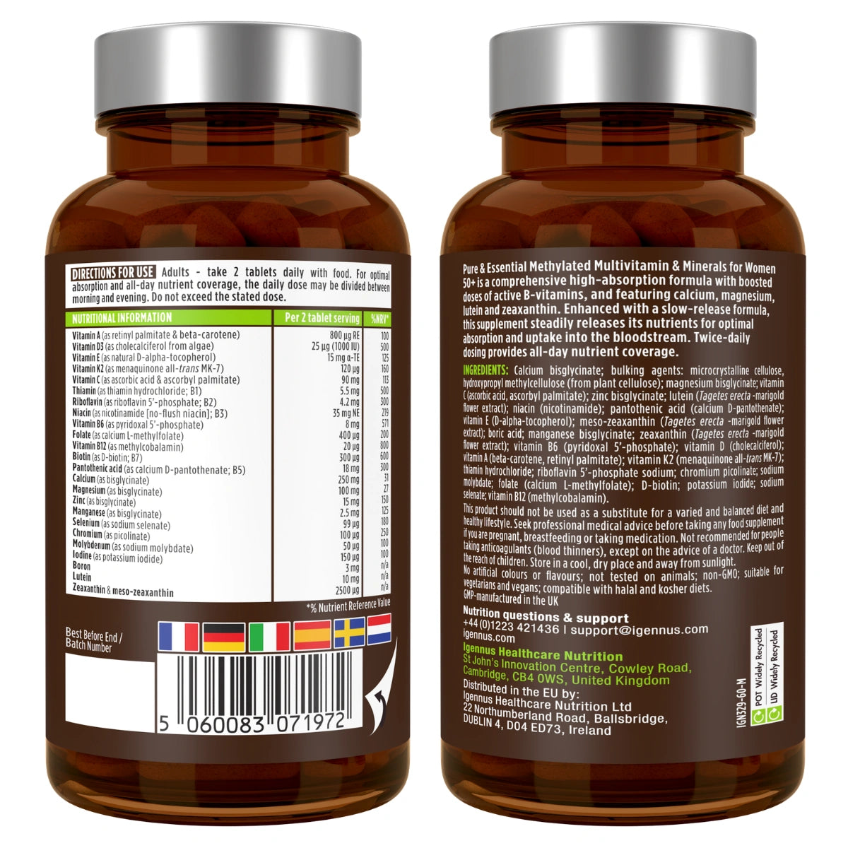Methylated Multivitamin & Minerals for Women 50+, with Folate, Calcium, Magnesium & Antioxidants, 60 Tablets