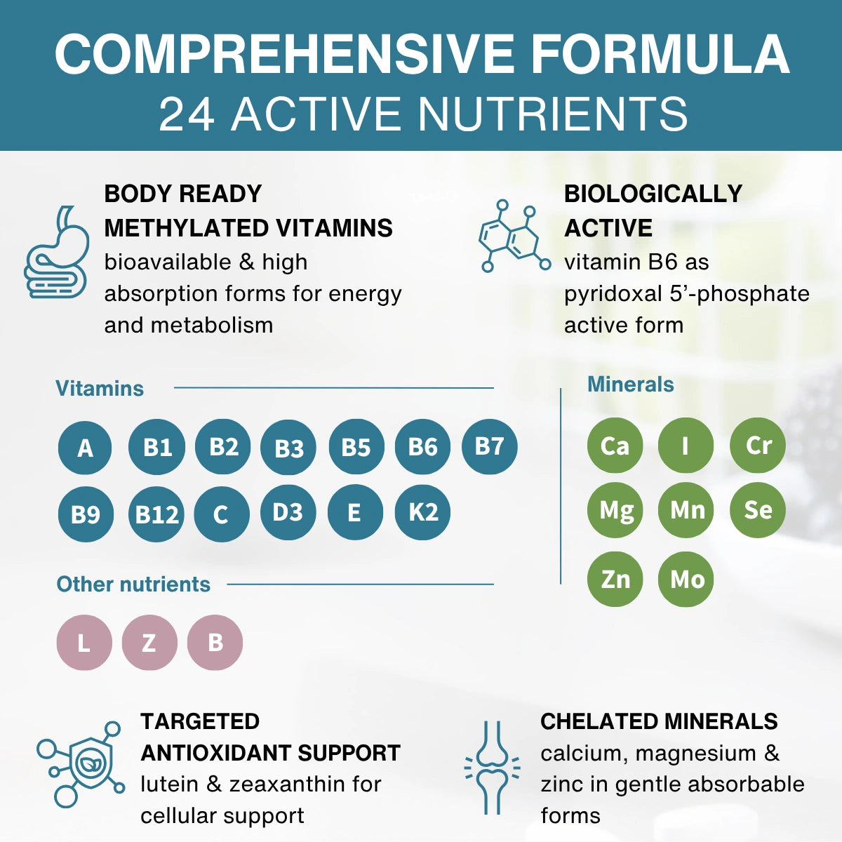 Methylated Multivitamin & Minerals for Women 50+, with Folate, Calcium, Magnesium & Antioxidants, 60 Tablets