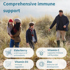 Elderberry Immune Gummies, 4-in-1 Complex with Vitamins C, D3 & Zinc, for Children Aged 4+, 90 Gummies