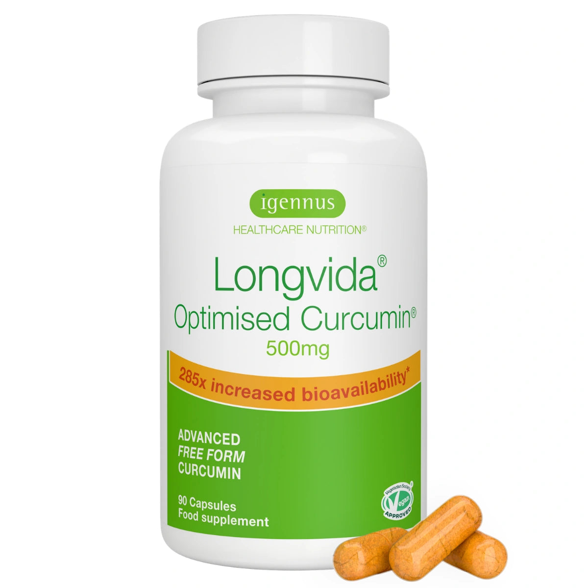 Longvida® Optimised Curcumin® 500mg, Advanced Free Form Curcumin, 30 Capsules
