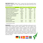 Nutritional information and ingredient list for a dietary supplement on a white background with brand logo.