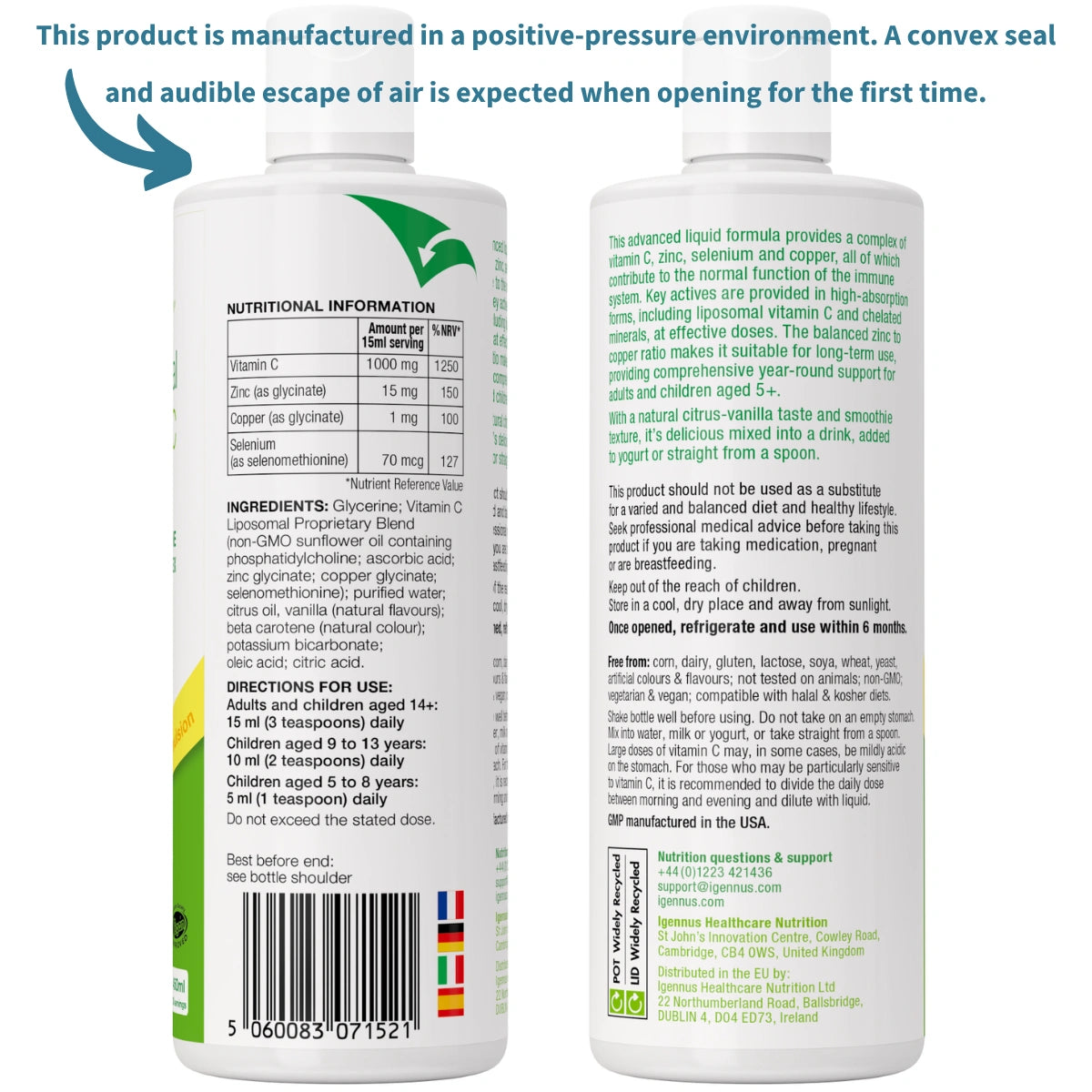 Liposomal Vitamin C 1000mg & Zinc, with Copper & Selenium, for Adults & Children