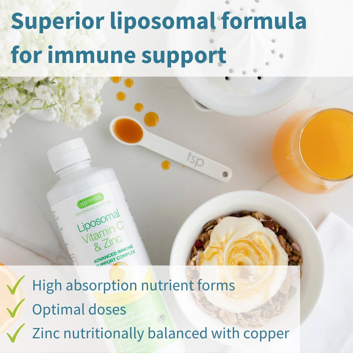 Liposomal Vitamin C 1000mg & Zinc, with Copper & Selenium, for Adults & Children
