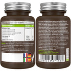 Two brown supplement bottles with labels on a white background