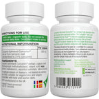 Two white supplement bottles with labels showing directions for use, nutritional information, and ingredients.