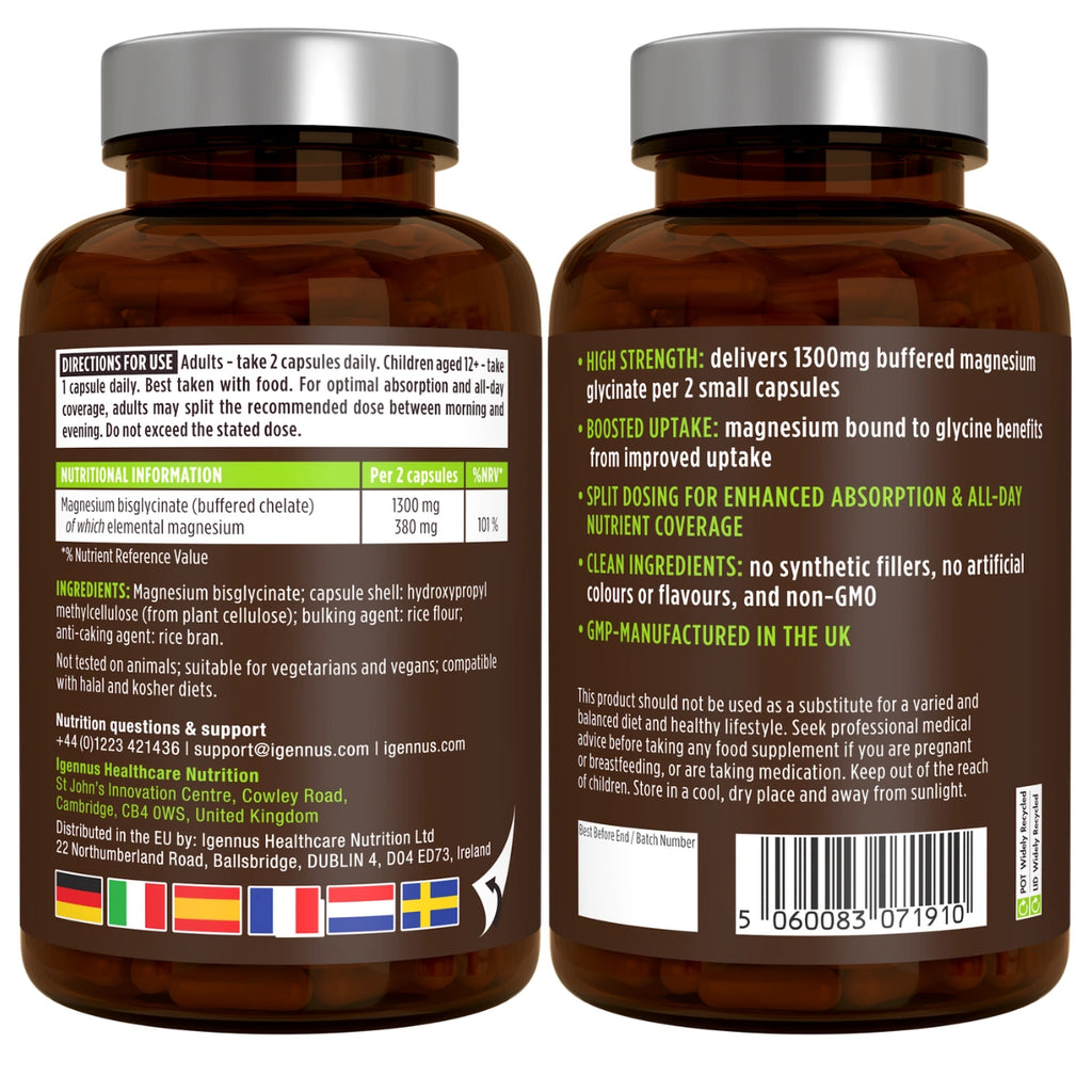 Two brown supplement bottles with labels on a white background
