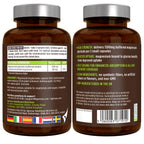 Two brown supplement bottles with labels on a white background
