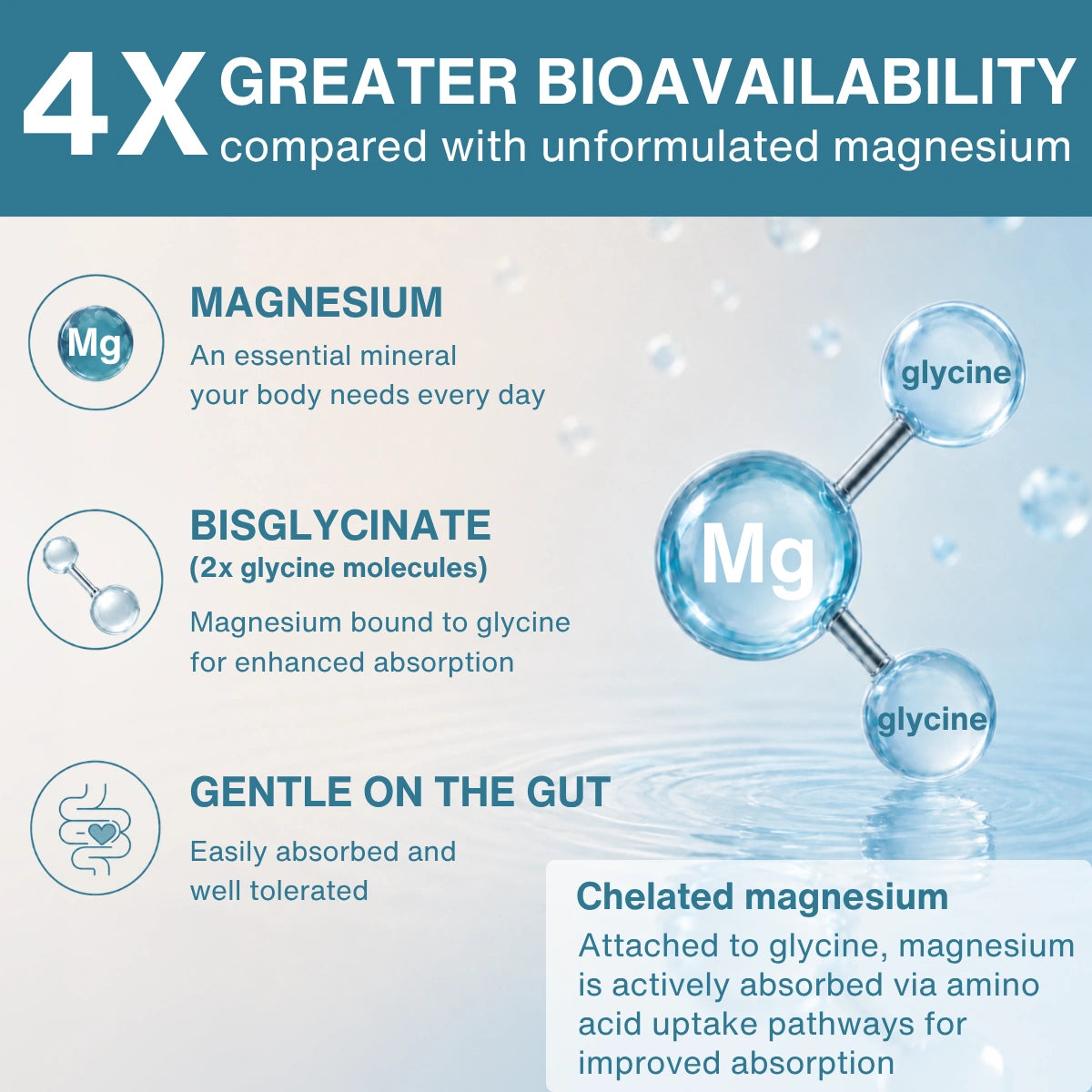 Infographic about magnesium bioavailability with molecular structure illustration