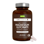 Bottle of magnesium glycinate capsules with a white background
