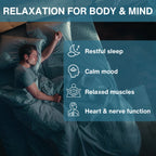 Person lying in bed with text overlay about relaxation benefits