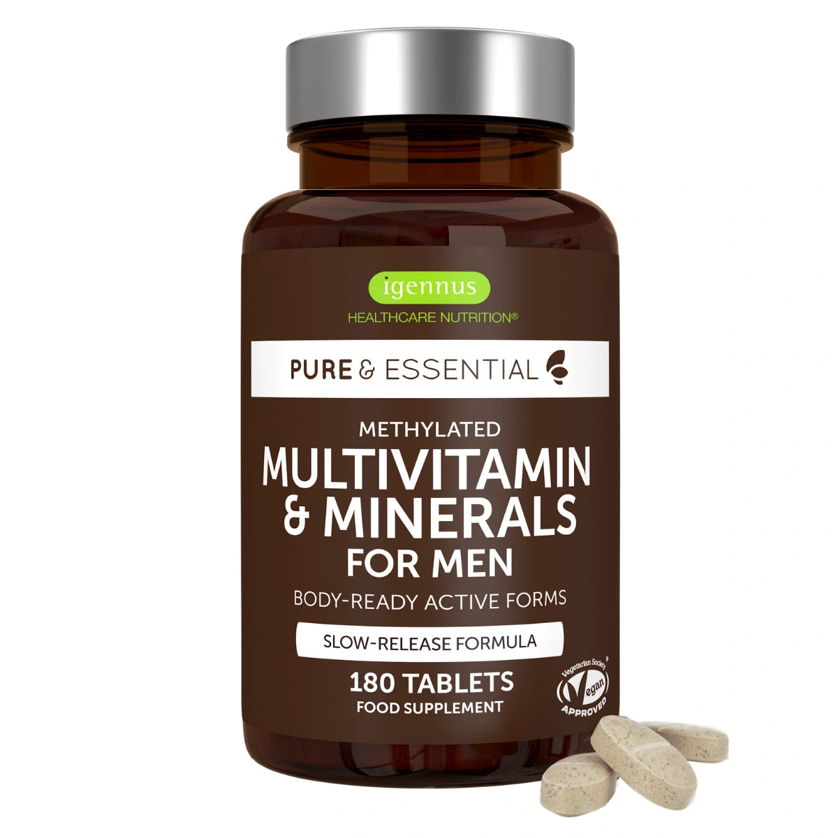 Methylated Multivitamin & Minerals for Men Enhanced with Lycopene, Vitamin D, B6 & B12, Slow Release, 60-180 Tablets