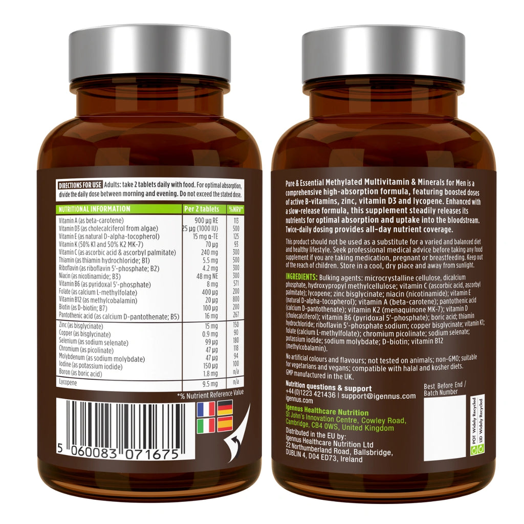 Two brown supplement bottles with labels on a white background