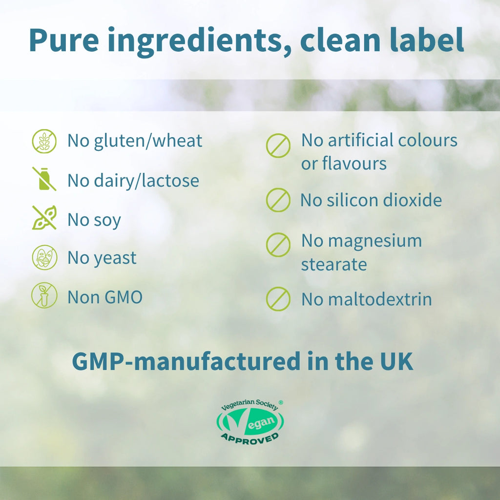 List of product ingredients with a green background and 'Vegan Approved' logo.