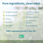 List of product ingredients with a green background and 'Vegan Approved' logo.