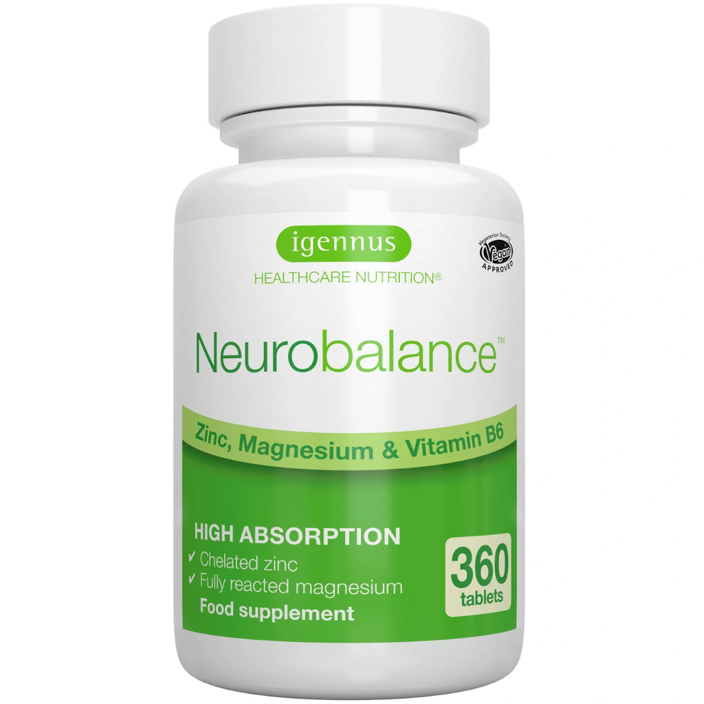 Supplement bottle labeled 'Neurobalance' with green and white design on a white background
