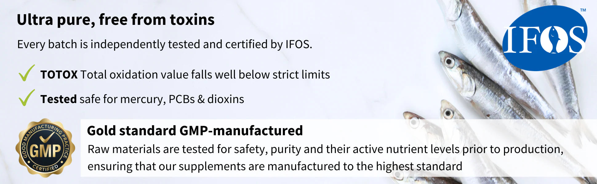 Fish with IFOS logo and certification text on a white background