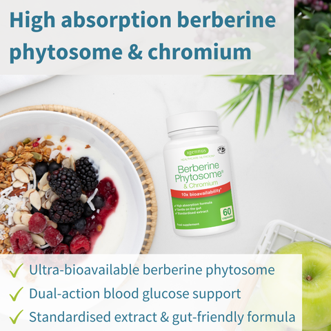 Berberine Phytosome & Chromium Picolinate, Blood Glucose Control Supplement, Vegan, 60 Capsules