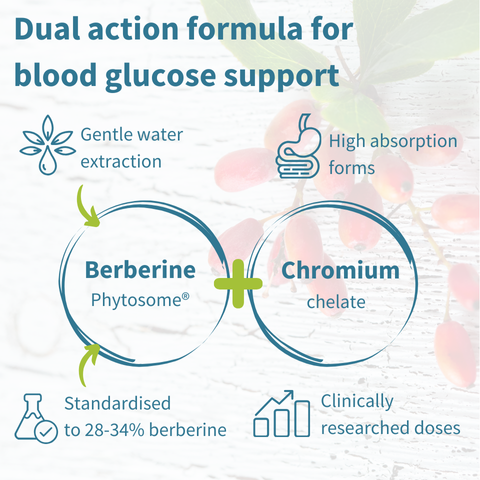 Berberine Phytosome & Chromium Picolinate, Blood Glucose Control Supplement, Vegan, 60 Capsules