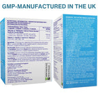 Nutritional supplement packaging with text on a white background