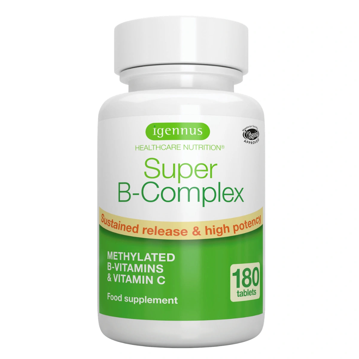 Methylated Super B-Complex, Vitamin B Complex with Vitamin C & Methylfolate, Sustained Release, 60-180 Tablets