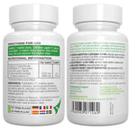 Two white supplement bottles with labels showing directions for use and nutritional information.