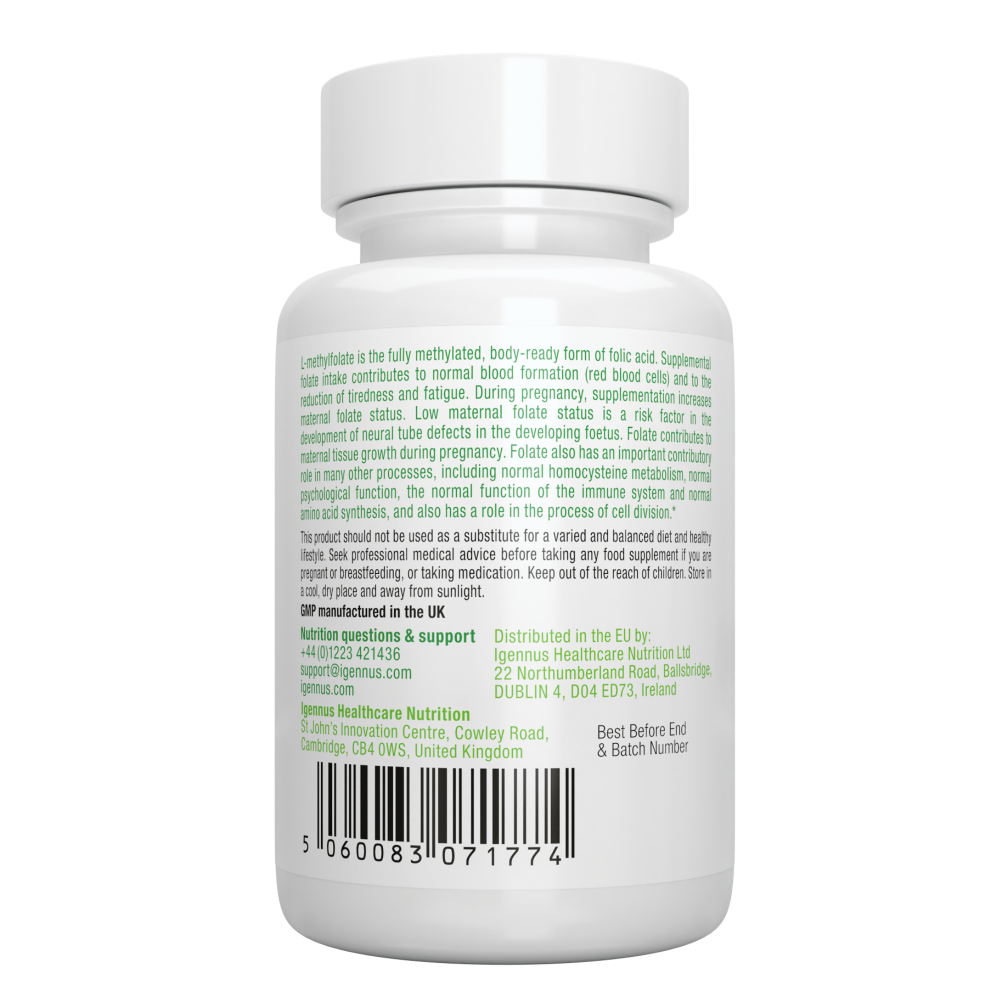 B9 Clean Pure L-Methylfolate 400mcg, Vegan & Clean Label, Methylated Form of ...