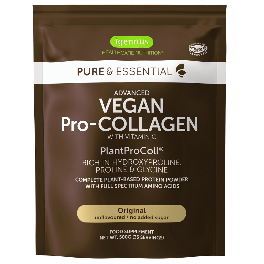 Package of igennus Pure & Essential Vegan Pro-Collagen on a white background
