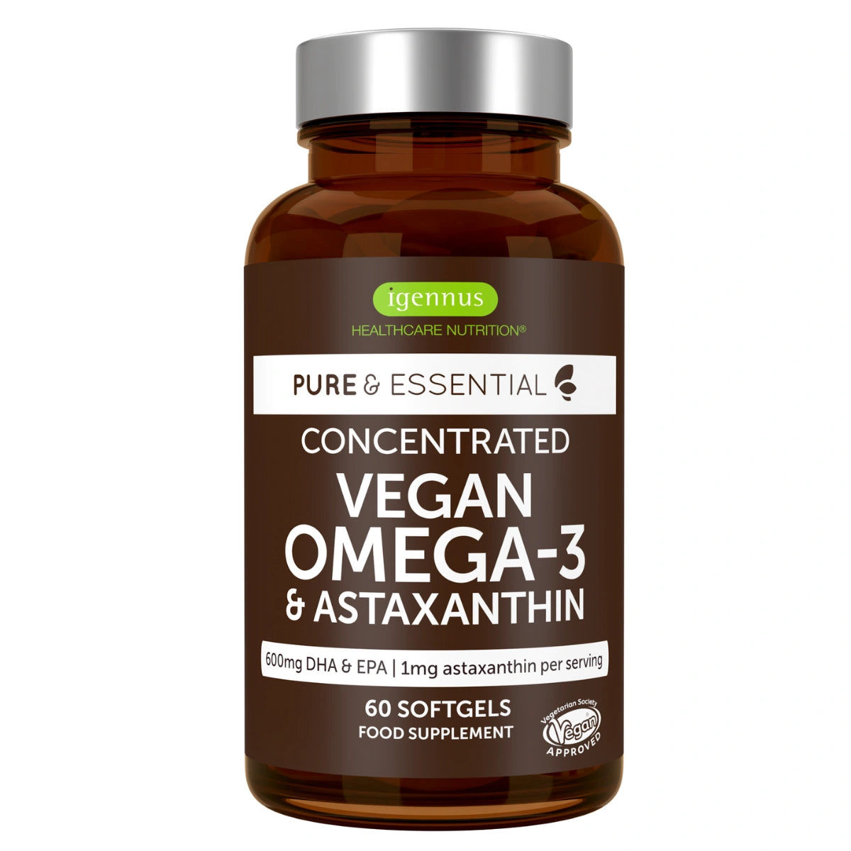 Vegan Omega-3 DHA & EPA 600mg & Astaxanthin, 60-180 Softgels