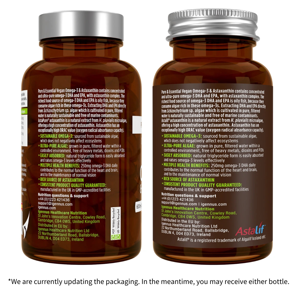 Vegan Omega-3 DHA & EPA 600mg & Astaxanthin, 60-180 Softgels