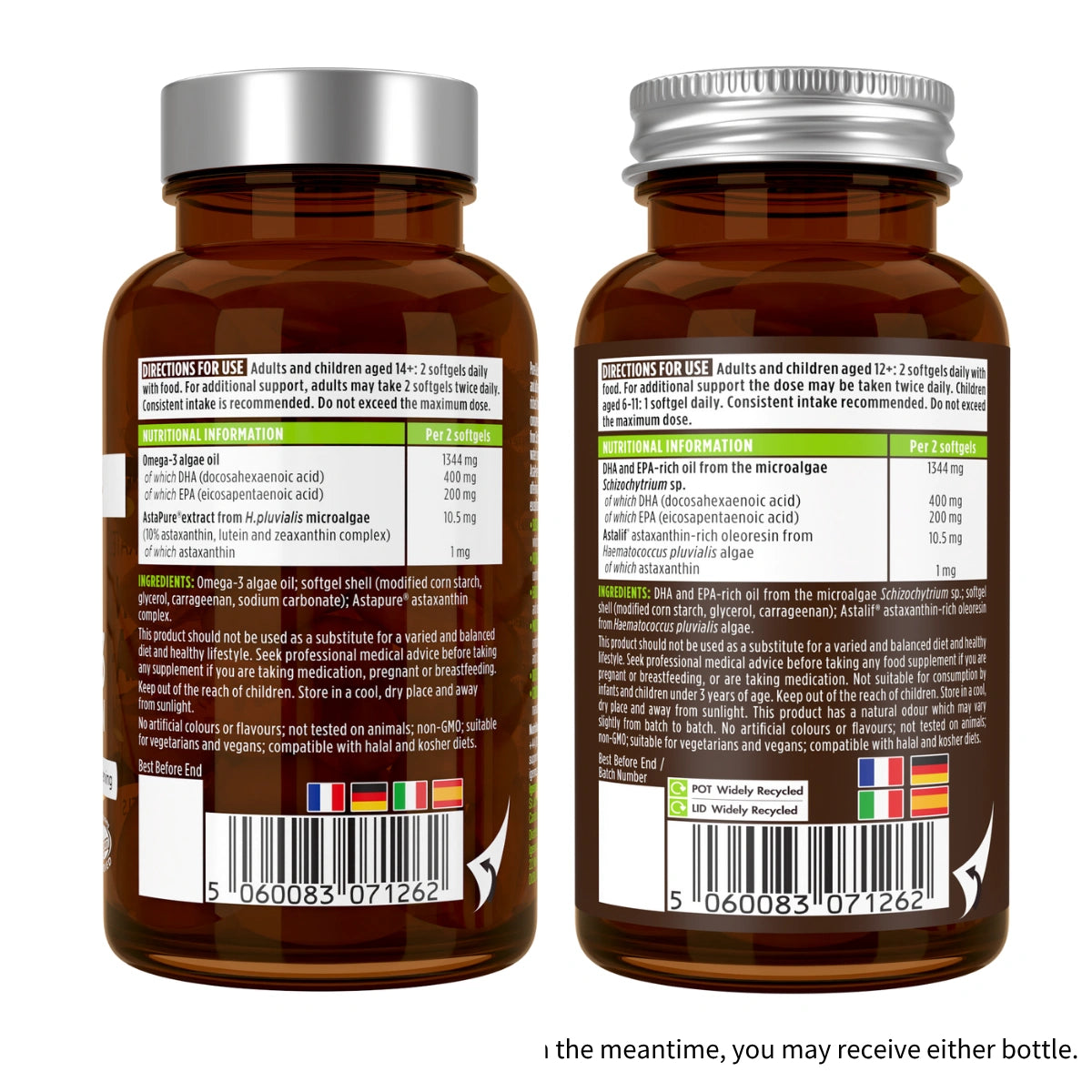 Vegan Omega-3 DHA & EPA 600mg & Astaxanthin, 60-180 Softgels